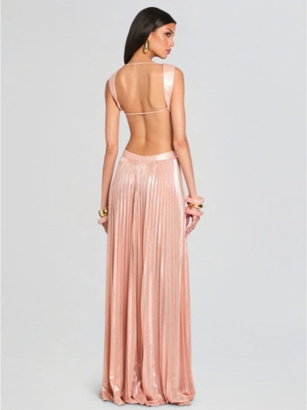 Retrofete Metallic Blush Cutout Pleated Maxi Gown. - Picture 3 of 10
